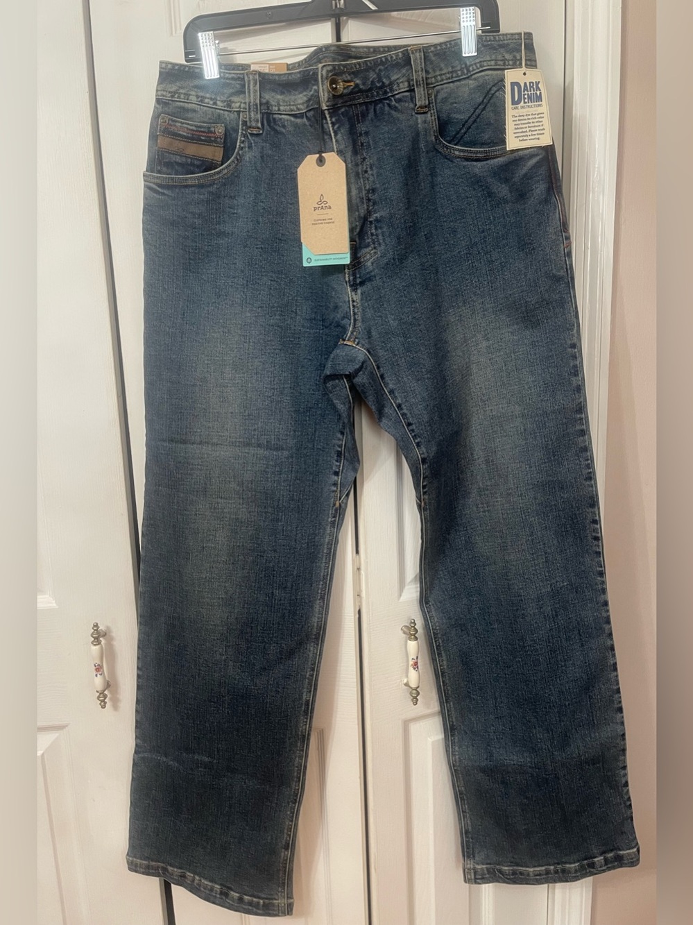 NEW Prana Axiom Jeans Mens 36/32 Antique Stone Wash Stretch Denim Straight Leg